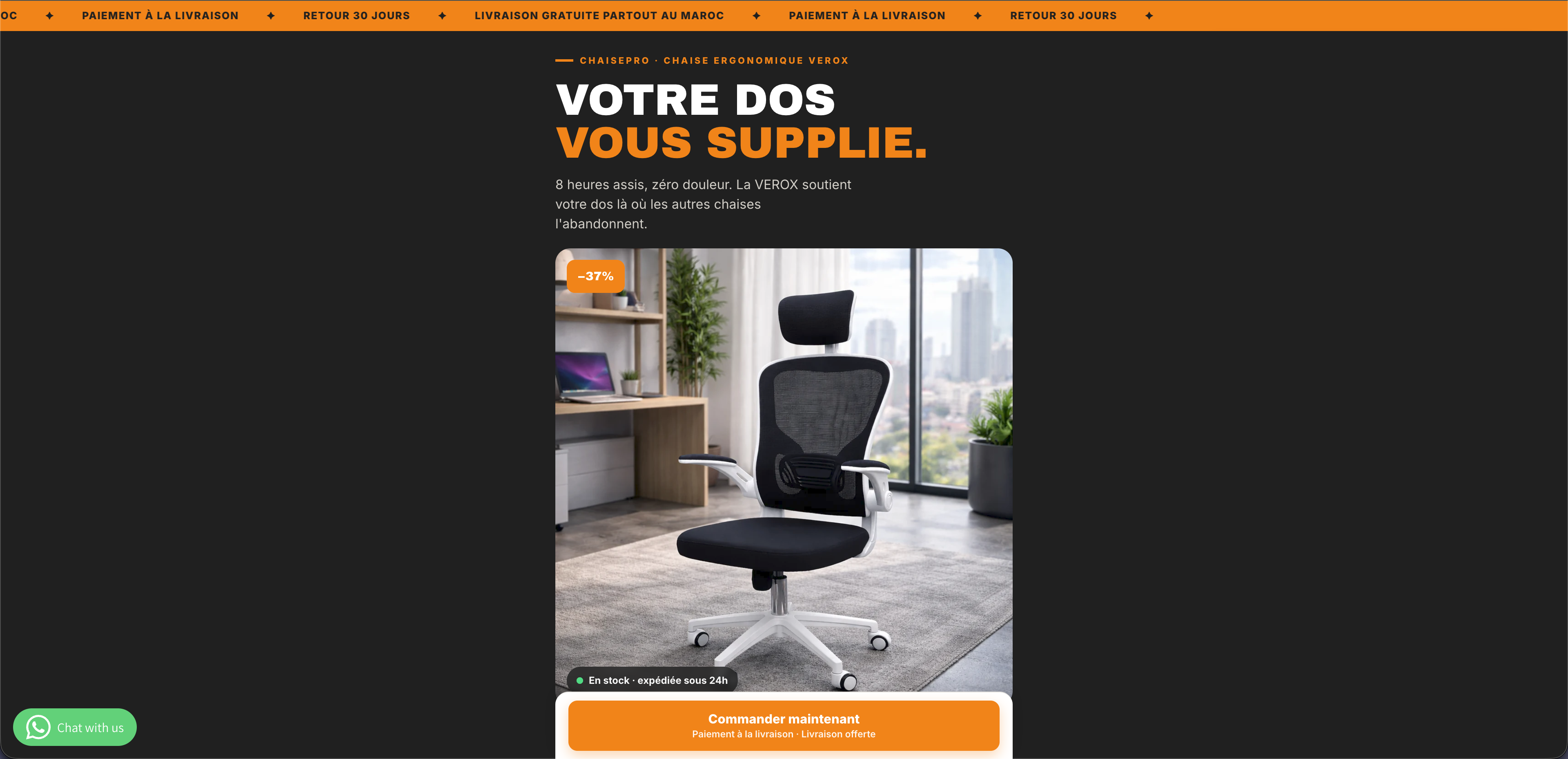Chaise pro VEROX landing page